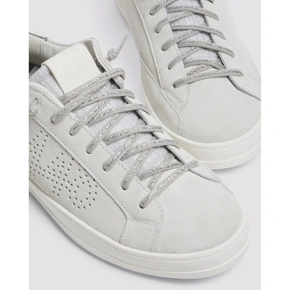 P448 John Off-White Silver Suede Low Top Sneakers Made in Italy 39‎ / 9